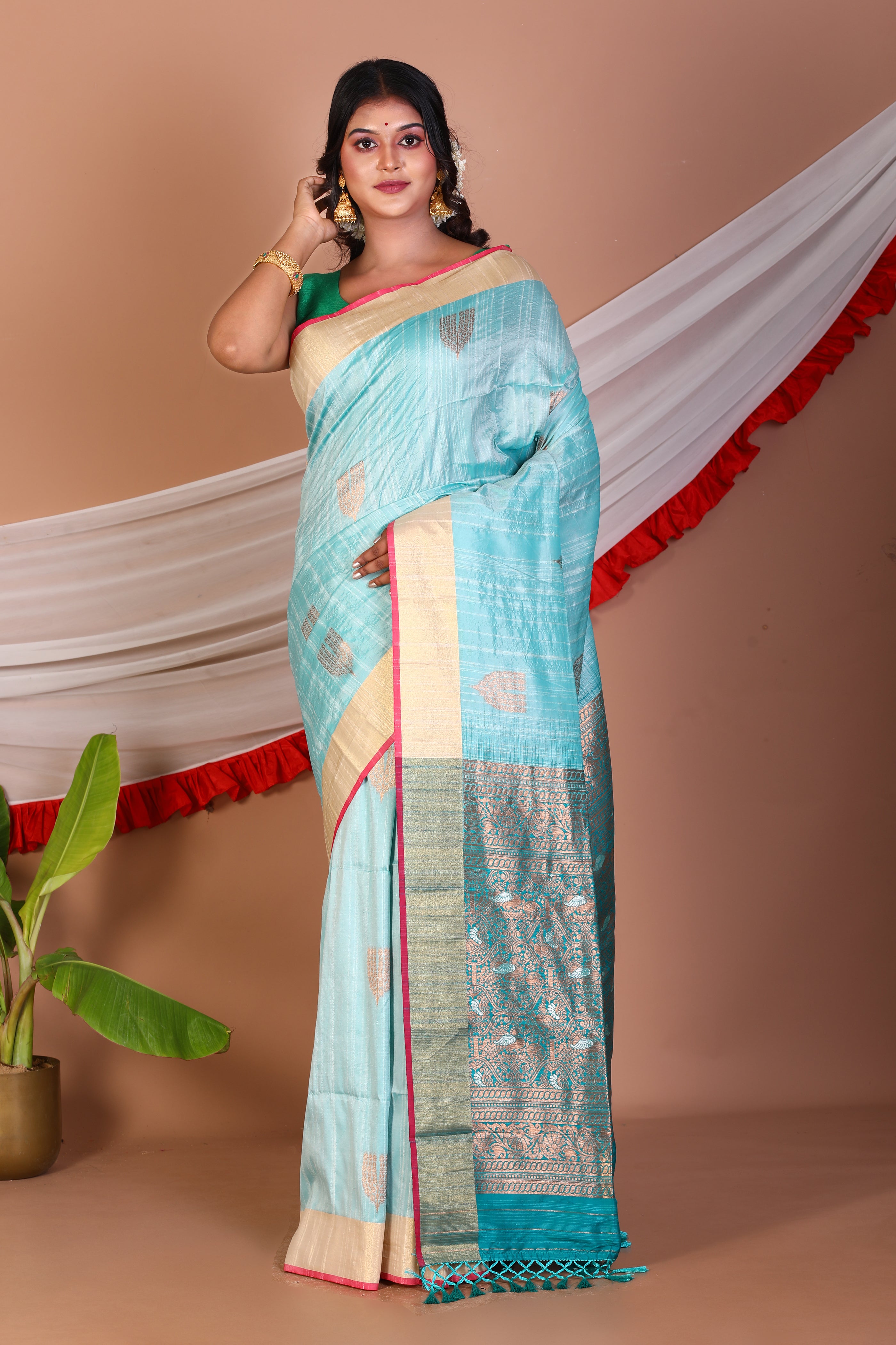 Sea Green Blended Tussar Saree - Keya Seth Exclusive