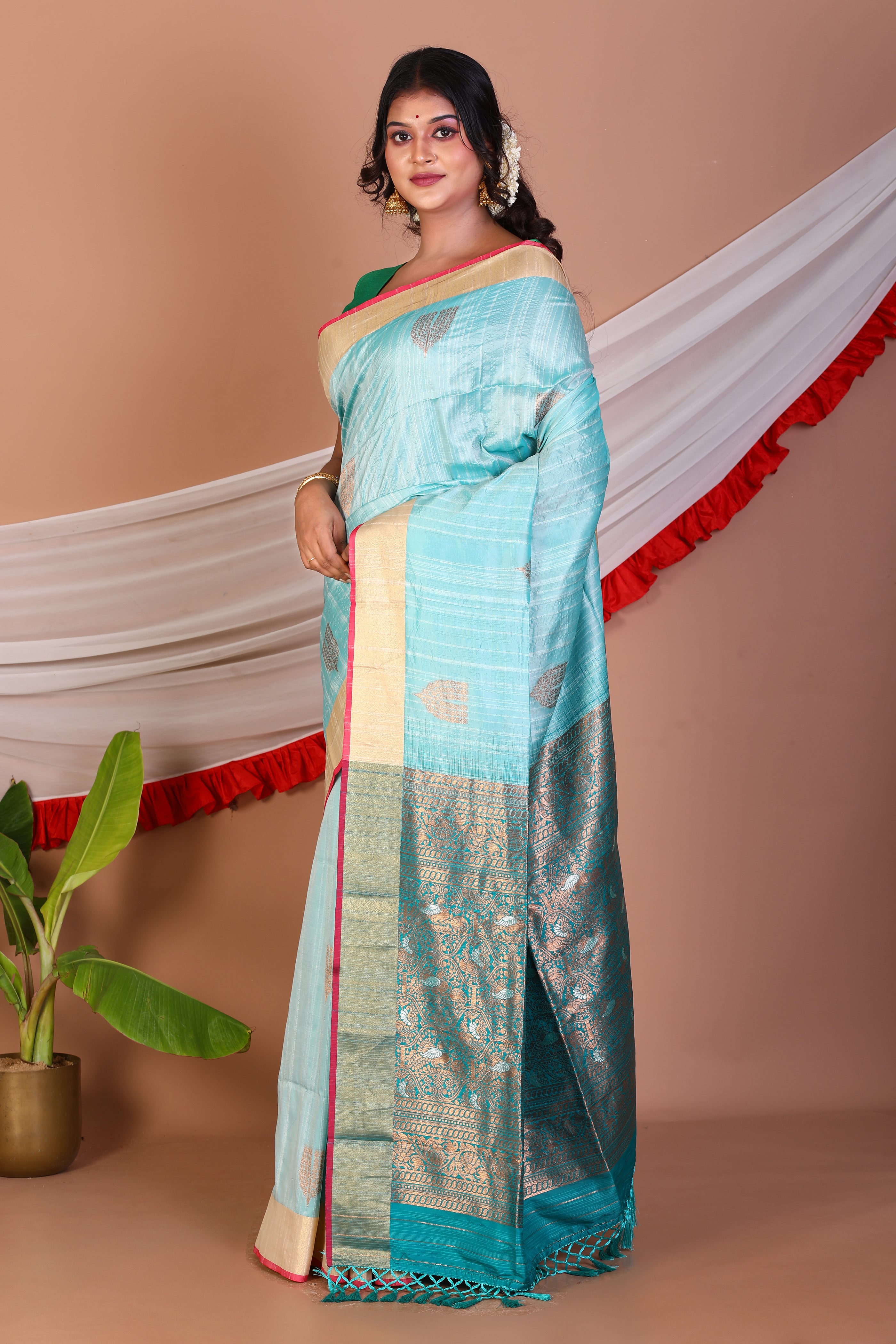 Sea Green Blended Tussar Saree - Keya Seth Exclusive
