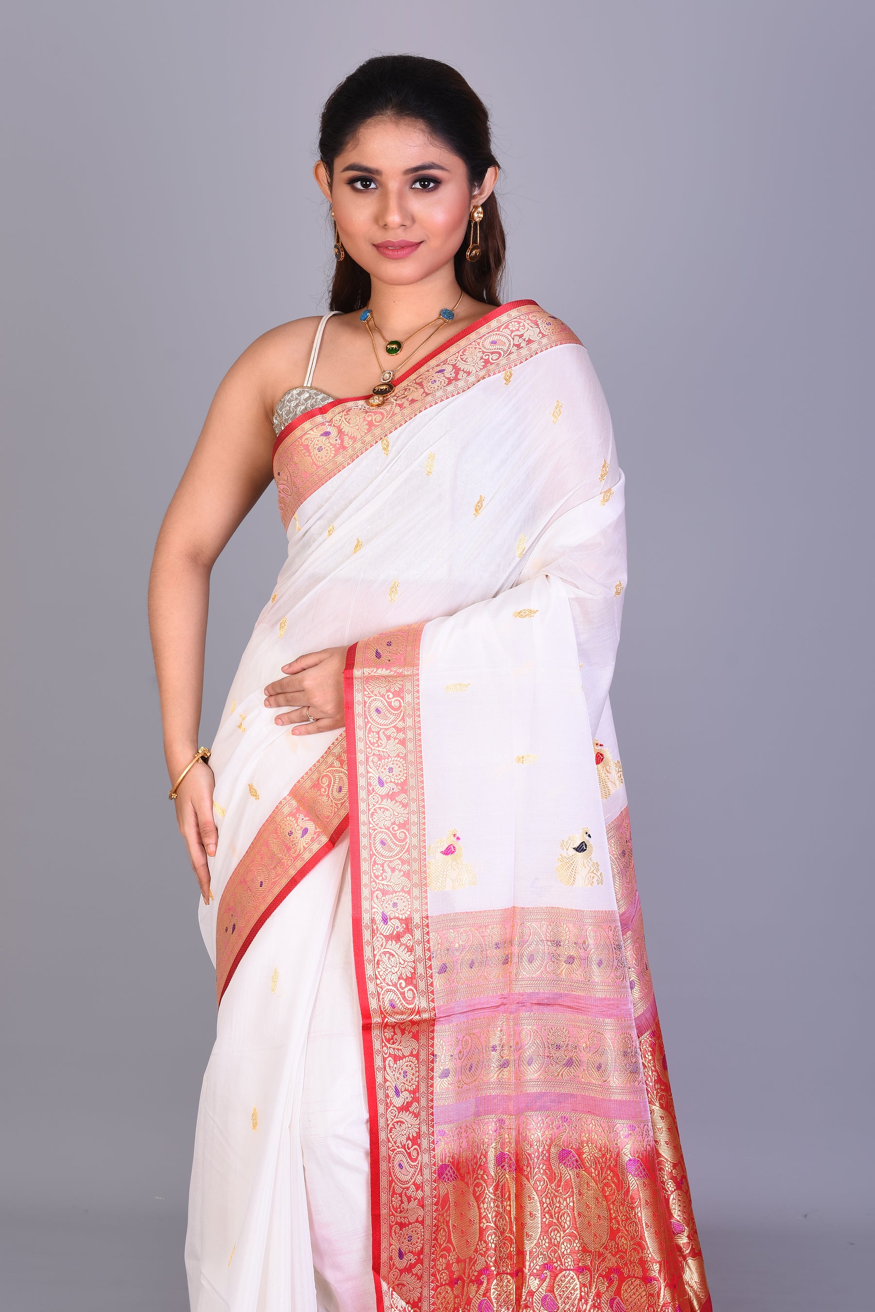 White Pattu Silk Saree with Blouse Piece - Keya Seth Exclusive