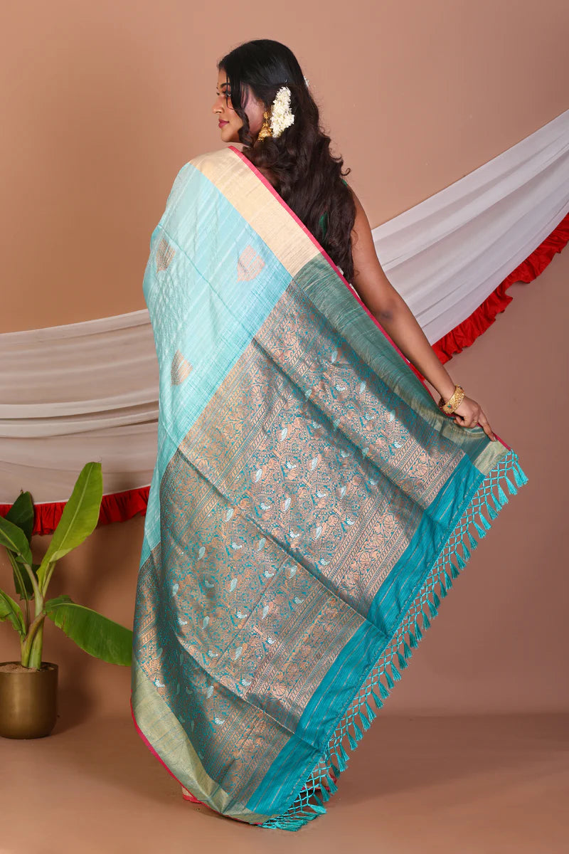 Sea Green Blended Tussar Saree - Keya Seth Exclusive