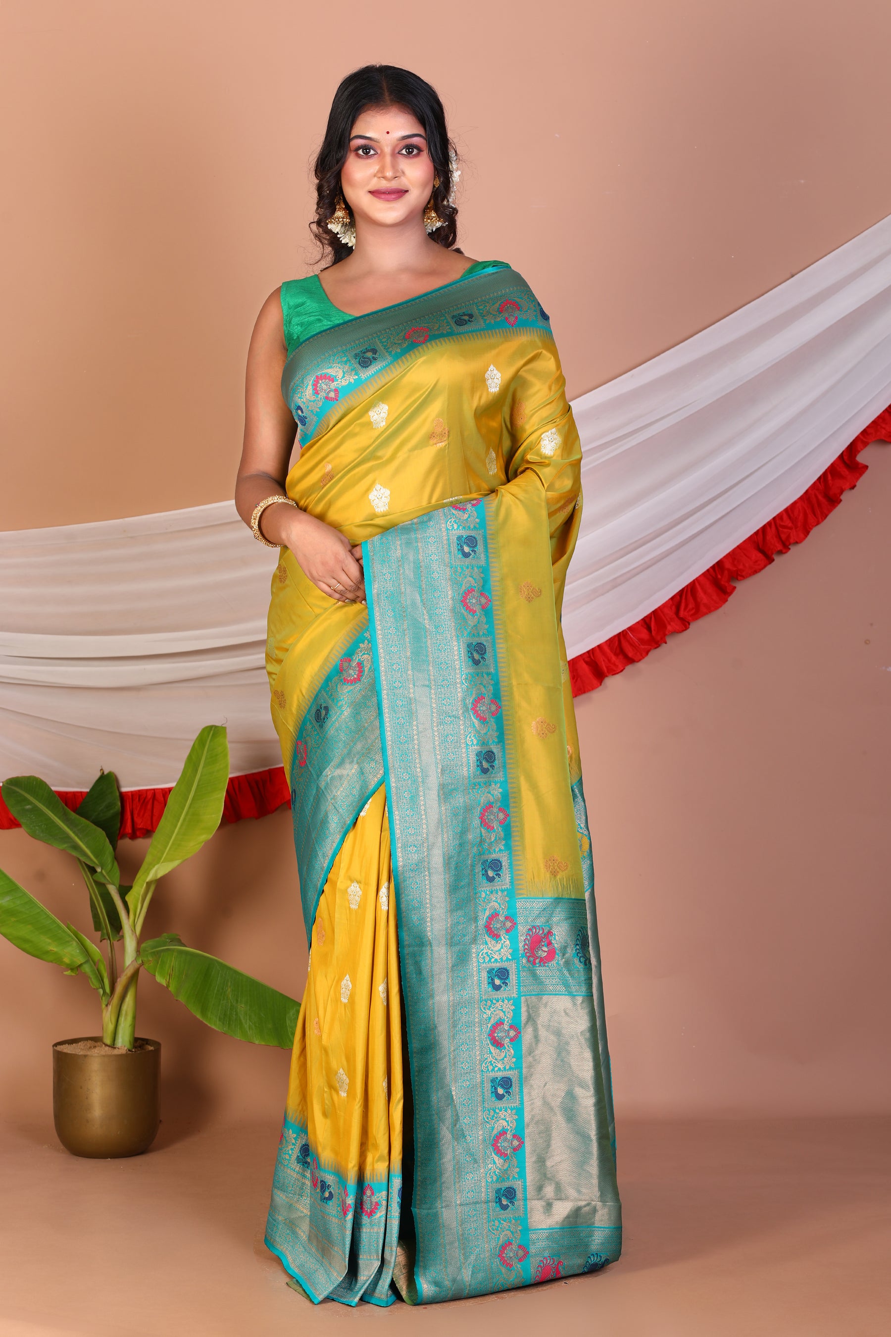 Olive Green Blended Tissue Saree - Keya Seth Exclusive