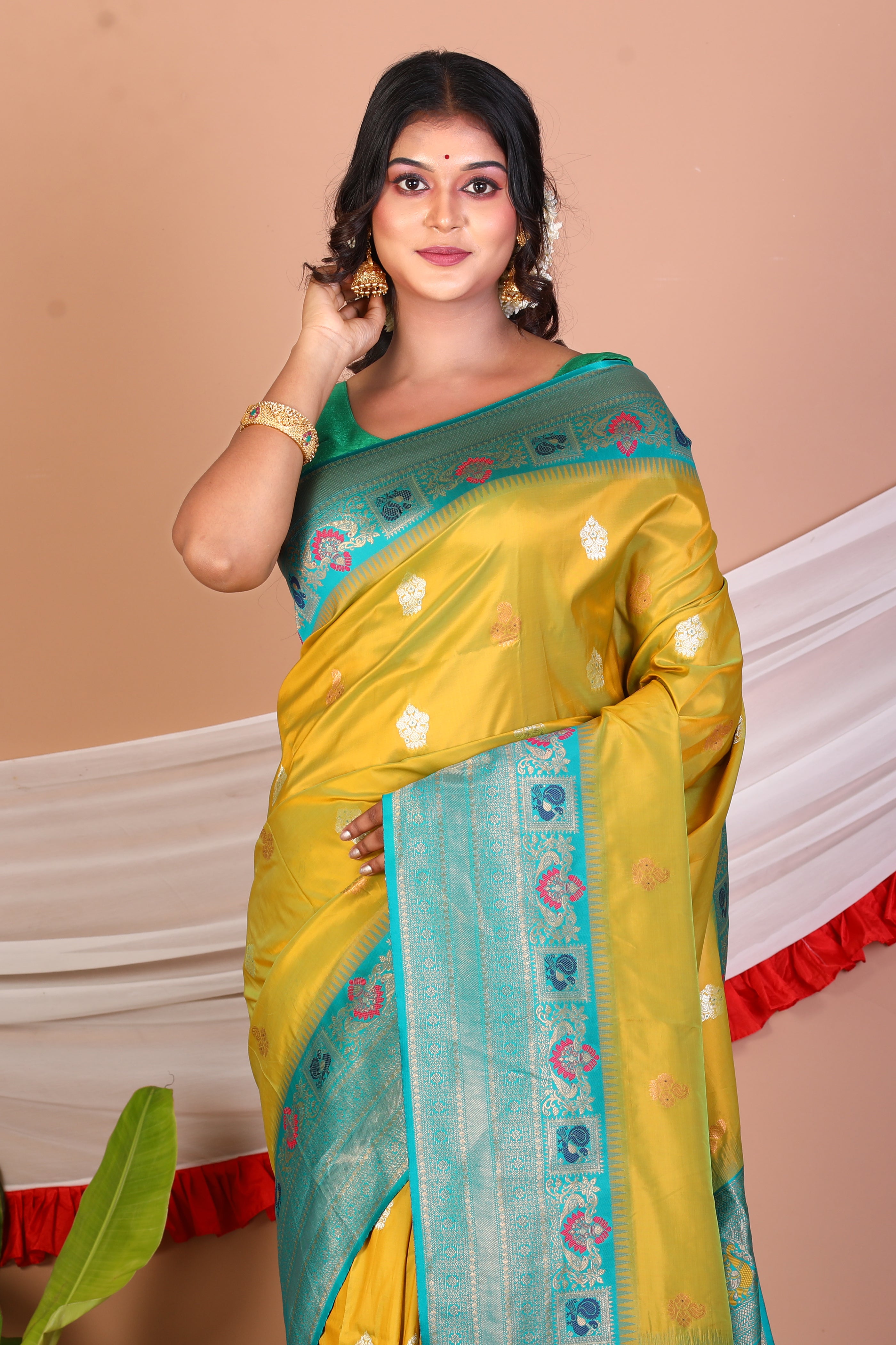 Olive Green Blended Tissue Saree - Keya Seth Exclusive