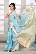 Load image into Gallery viewer, Sky Blue Crushed Tissue Saree - Keya Seth Exclusive

