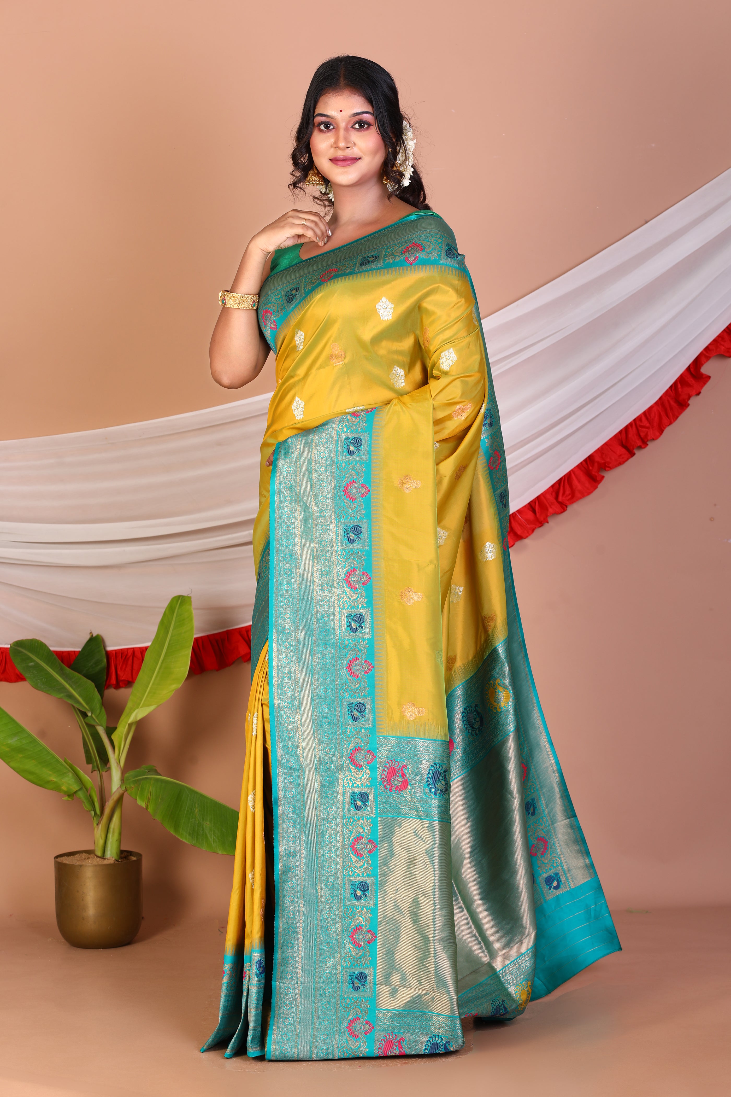 Olive Green Blended Tissue Saree - Keya Seth Exclusive