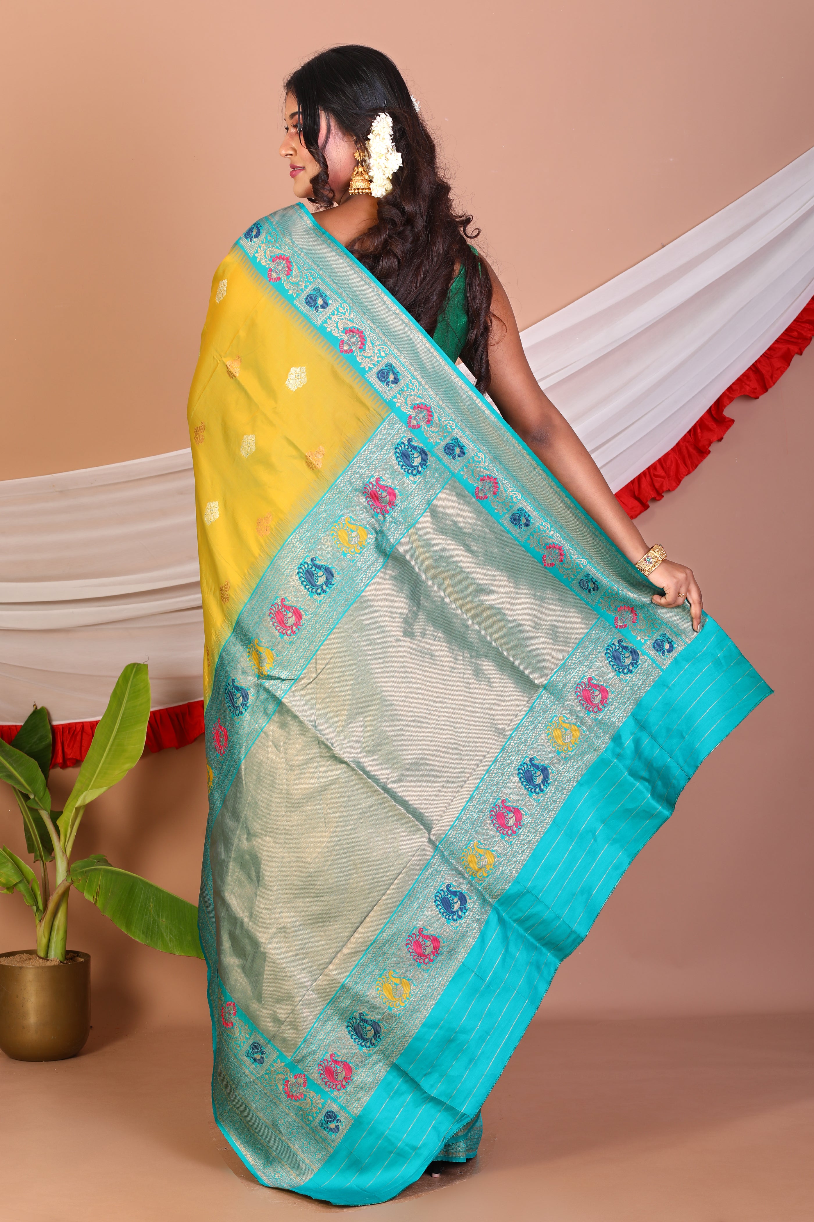 Olive Green Blended Tissue Saree - Keya Seth Exclusive