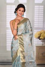 Load image into Gallery viewer, Pastel Blue Crushed Tissue Saree - Keya Seth Exclusive
