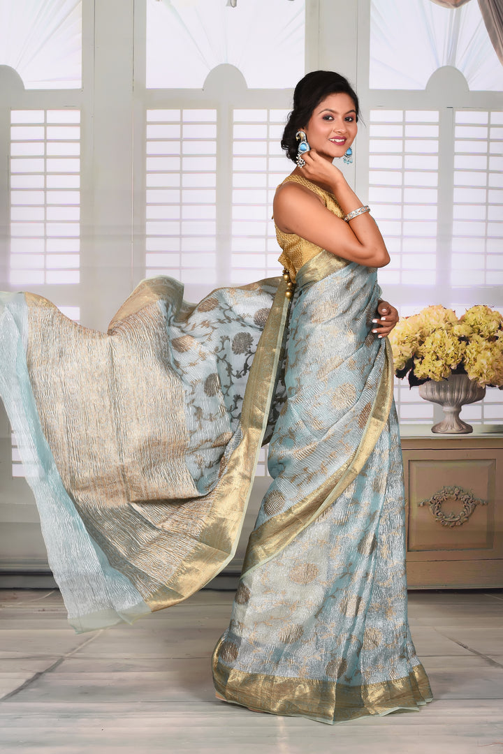 Pastel Blue Crushed Tissue Saree - Keya Seth Exclusive
