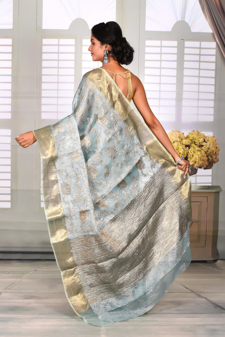 Pastel Blue Crushed Tissue Saree - Keya Seth Exclusive