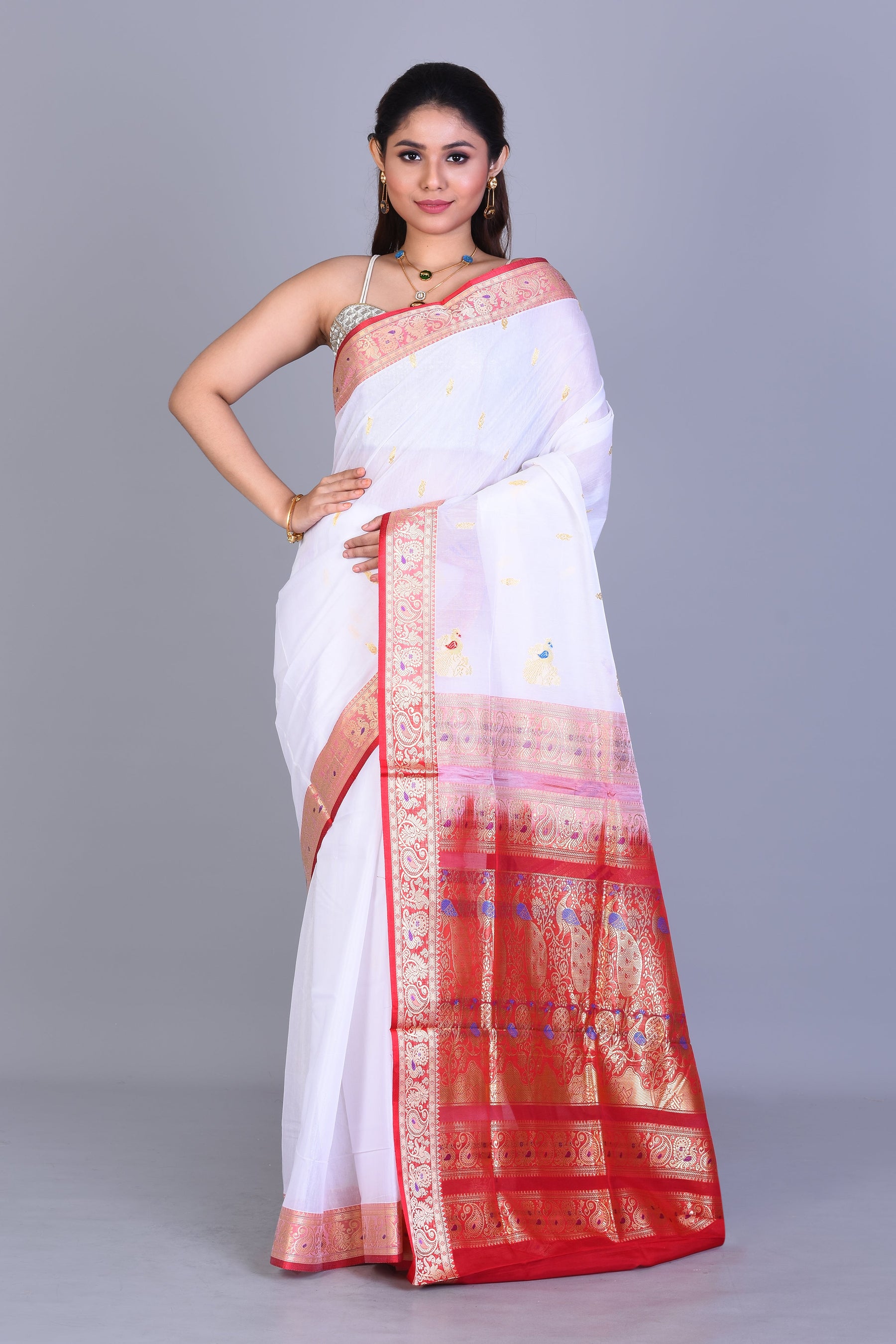 White Pattu Silk Saree with Blouse Piece - Keya Seth Exclusive