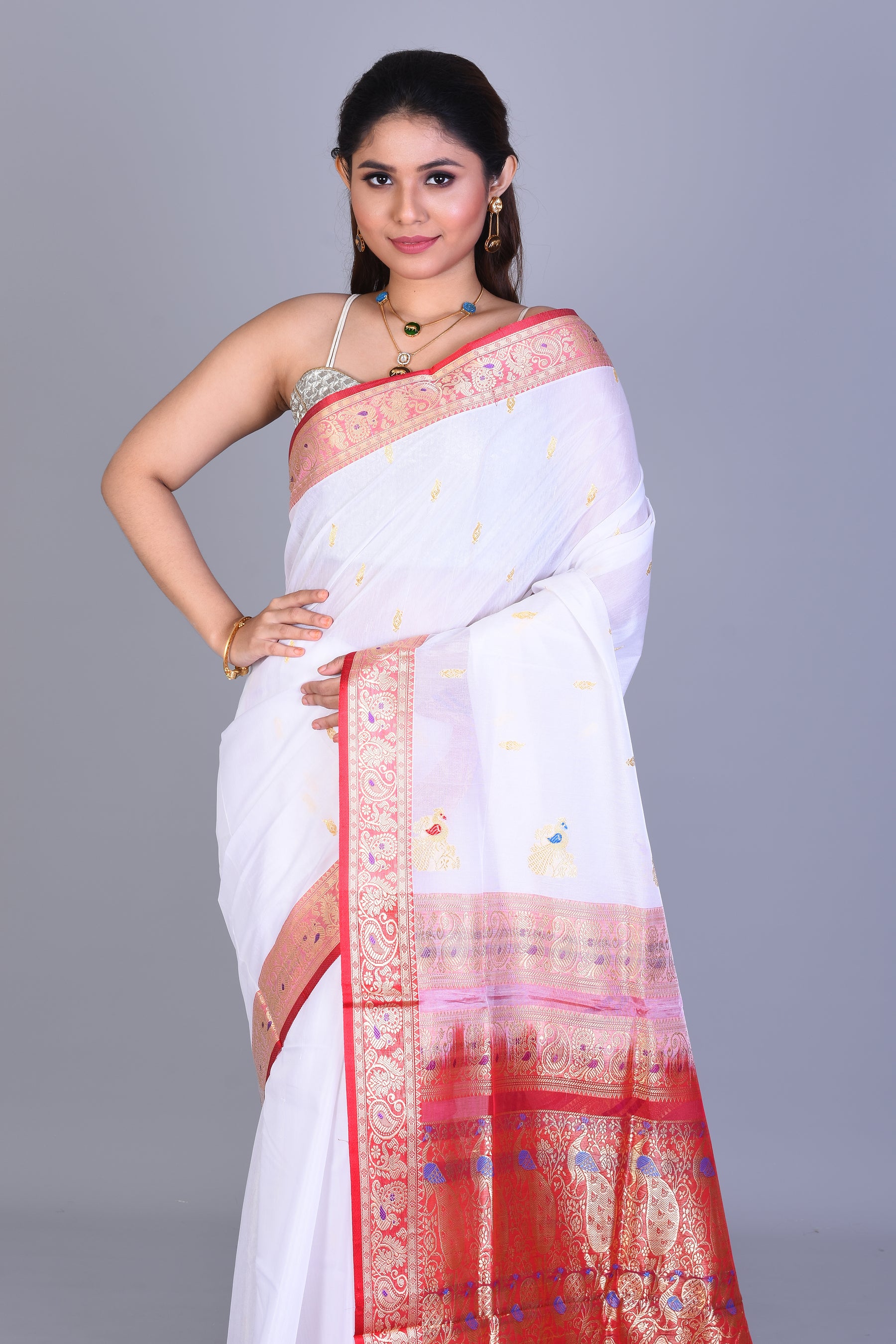 White Pattu Silk Saree with Blouse Piece - Keya Seth Exclusive