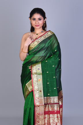 Bottle Green Pattu Silk Saree with Blouse Piece - Keya Seth Exclusive