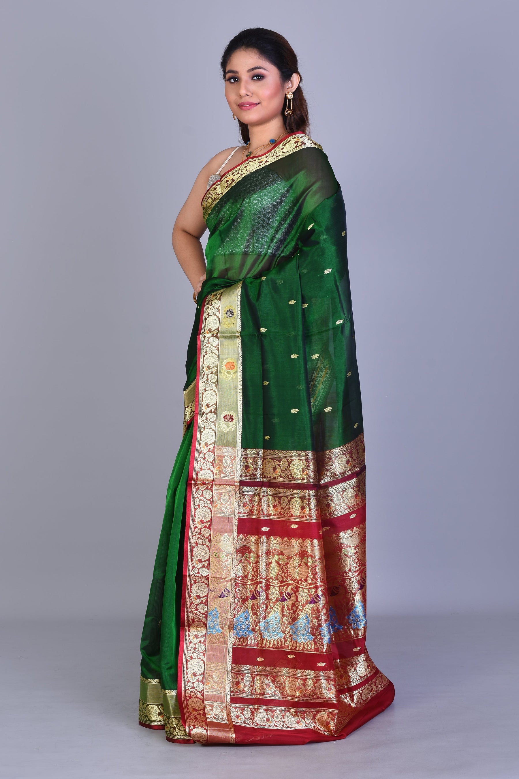 Bottle Green Pattu Silk Saree with Blouse Piece - Keya Seth Exclusive