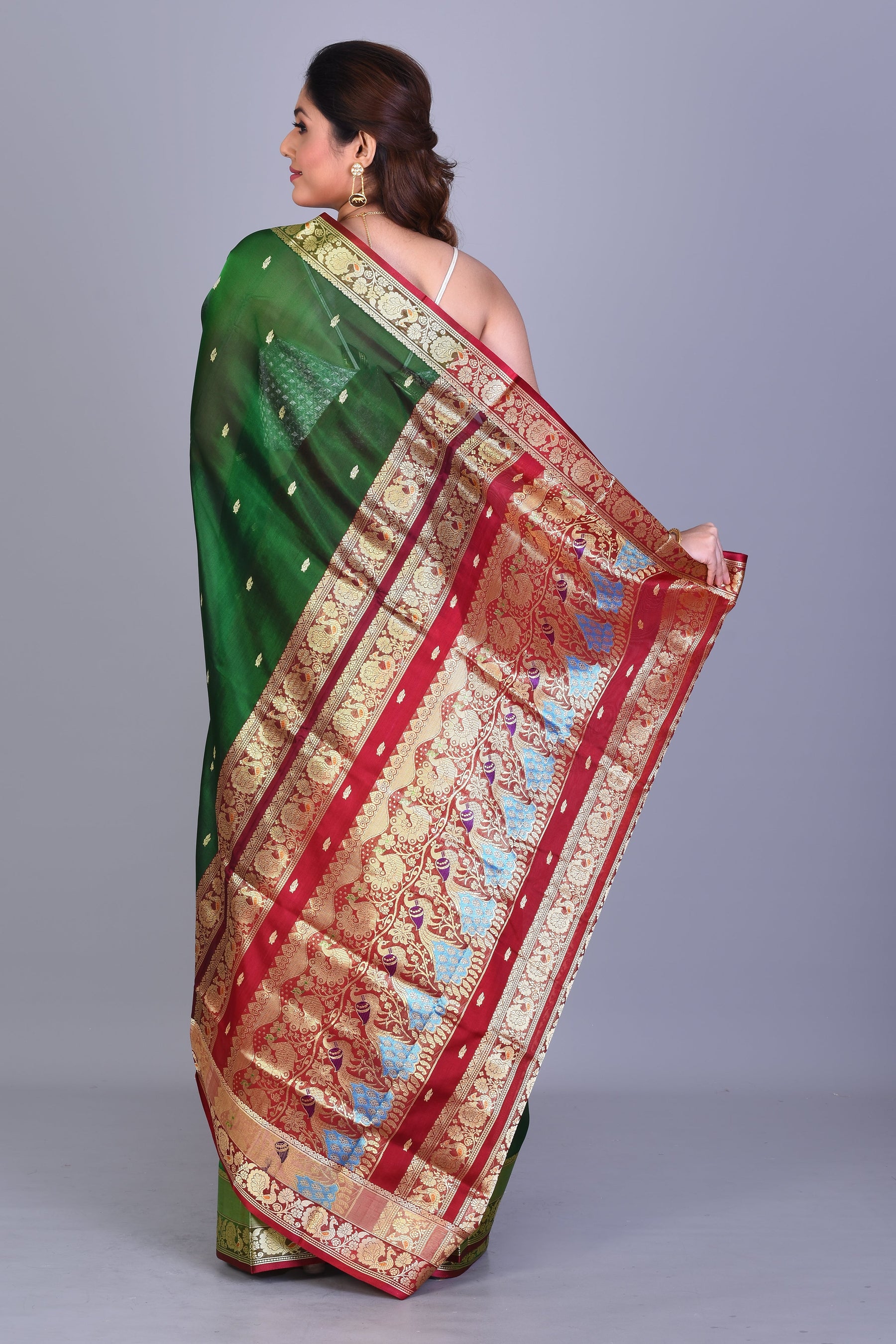 Bottle Green Pattu Silk Saree with Blouse Piece - Keya Seth Exclusive