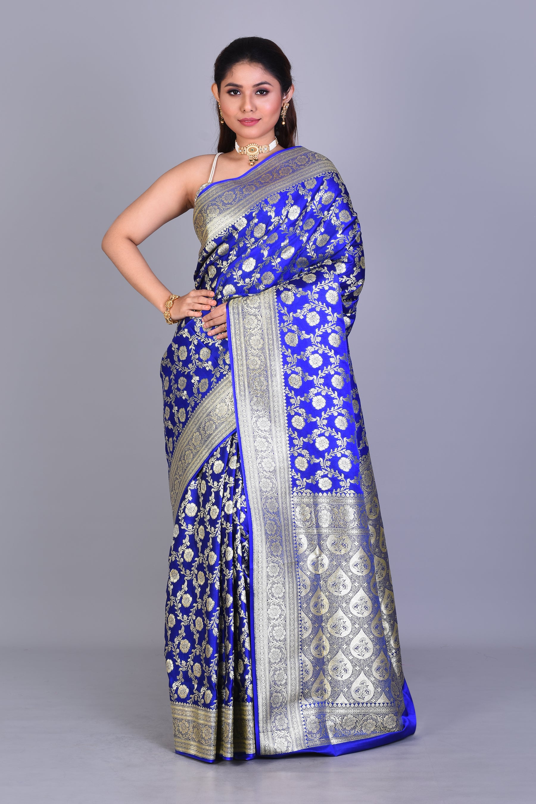 Royal Blue Banarasi Saree with Blouse Piece - Keya Seth Exclusive