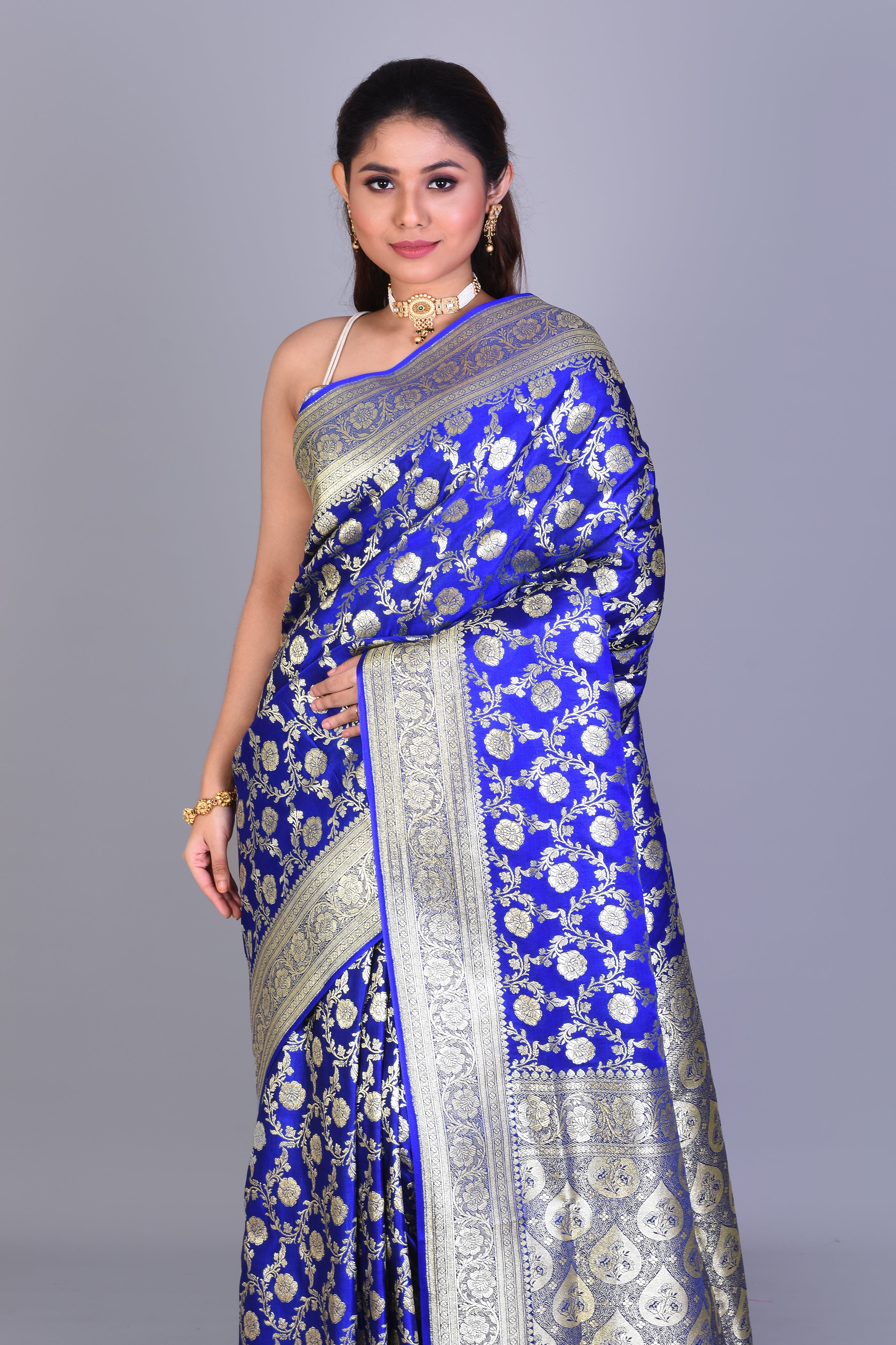 Royal Blue Banarasi Saree with Blouse Piece - Keya Seth Exclusive