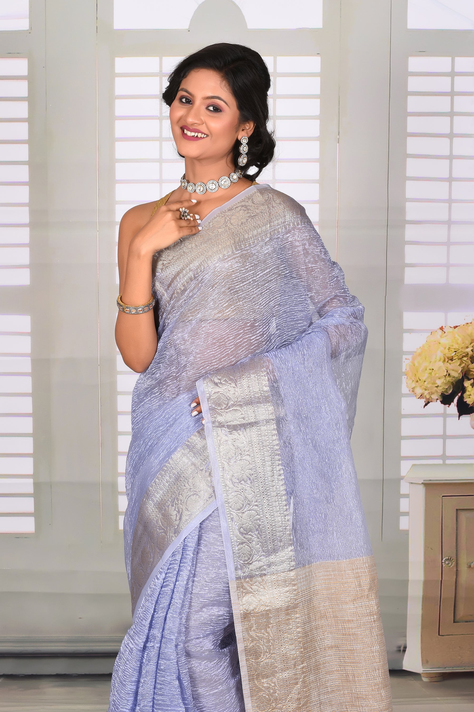 Lavender Crushed Tissue Saree - Keya Seth Exclusive