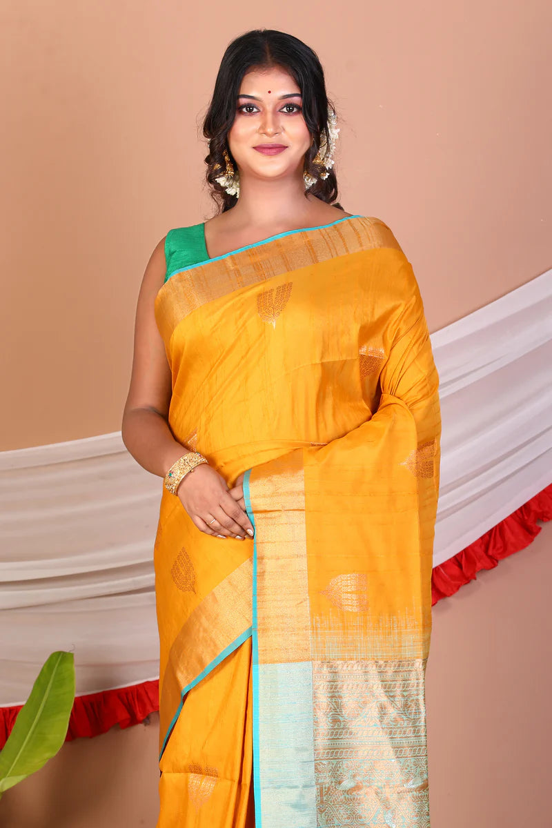Mustard Blended Handloom Saree - Keya Seth Exclusive