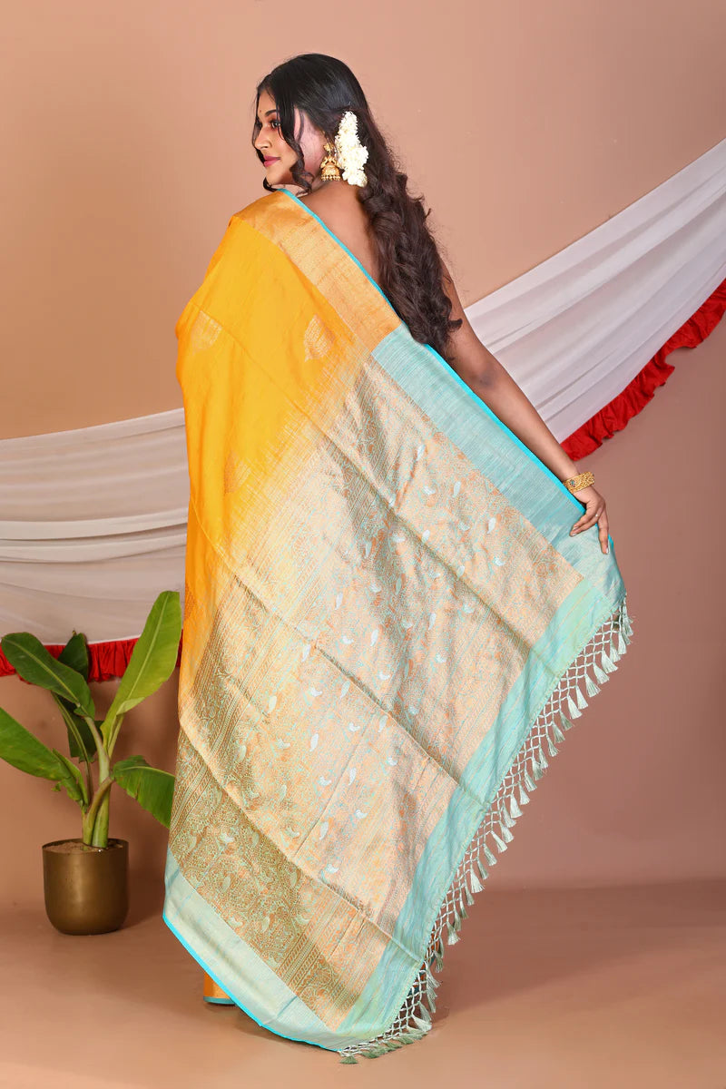 Mustard Blended Handloom Saree - Keya Seth Exclusive