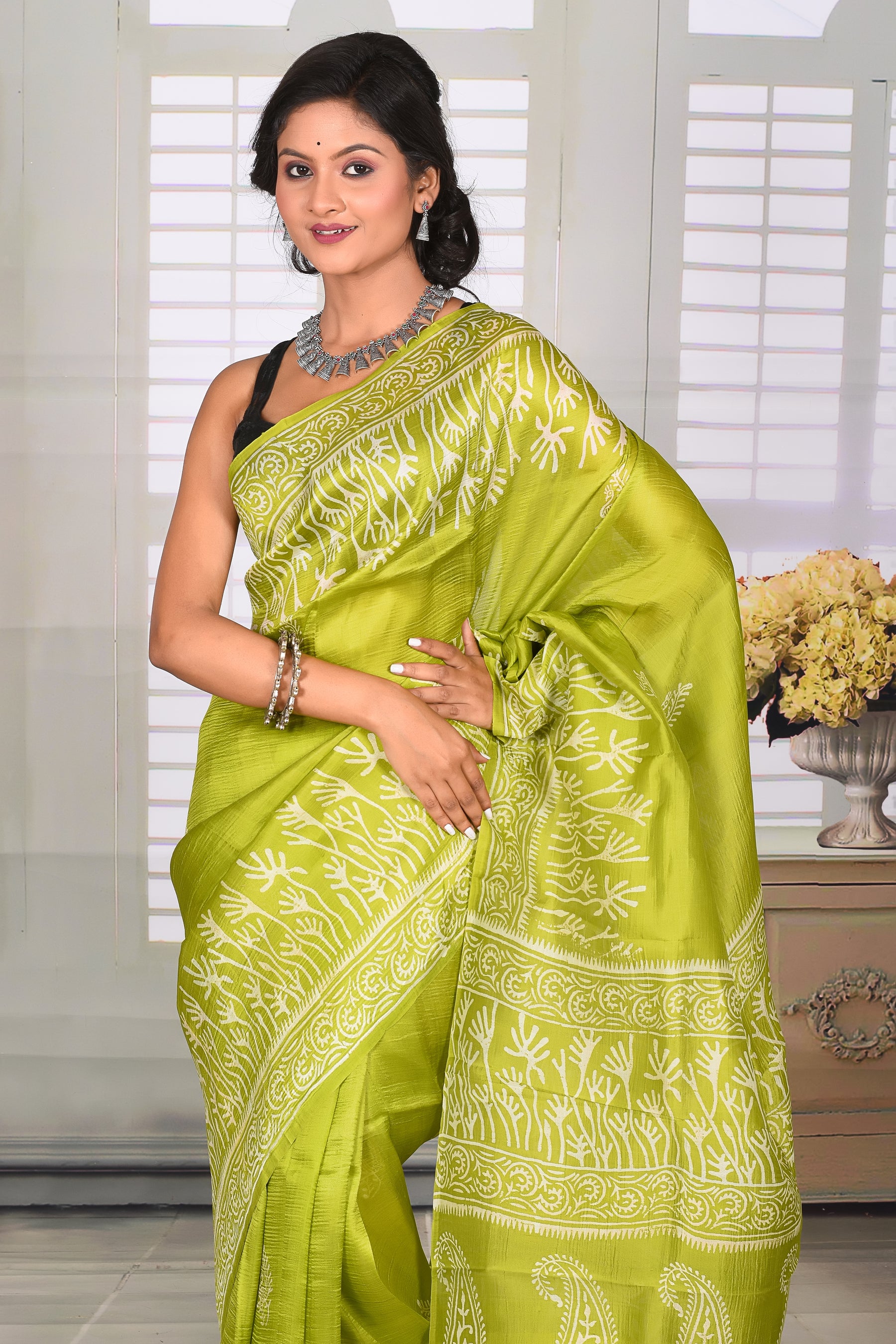 Olive Green Semi Silk Saree - Keya Seth Exclusive