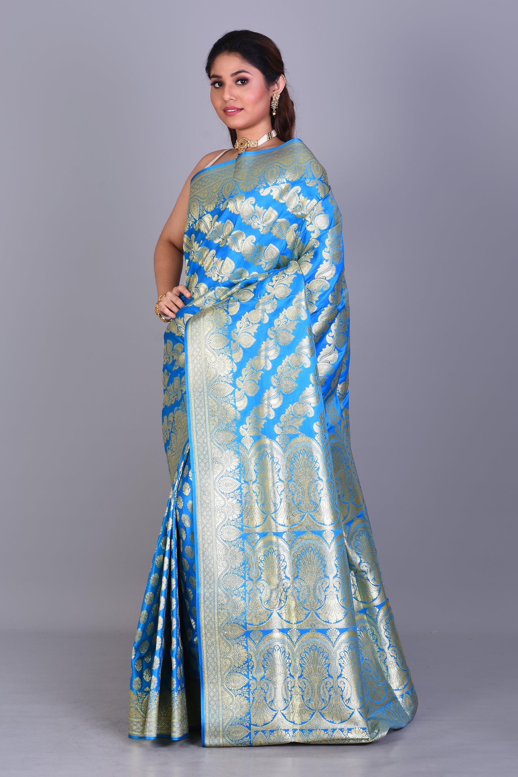 Bright Blue Half & Half Banarasi Saree with Blouse Piece - Keya Seth Exclusive