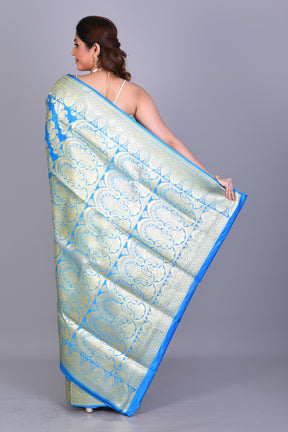 Bright Blue Half & Half Banarasi Saree with Blouse Piece - Keya Seth Exclusive