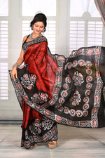 Load image into Gallery viewer, Red Black Batik Semi Silk Saree - Keya Seth Exclusive
