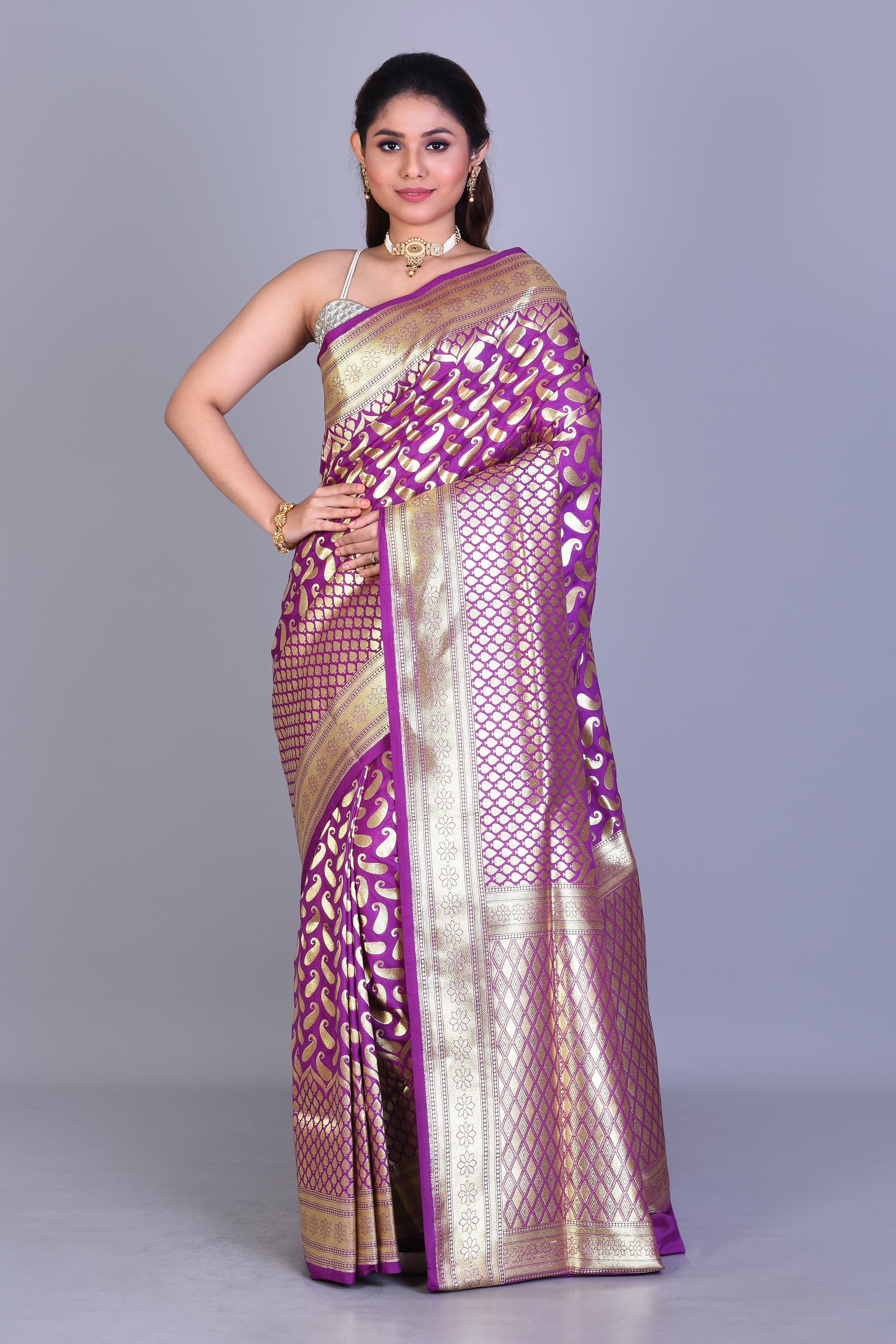 Magenta Banarasi Saree with Blouse Piece - Keya Seth Exclusive