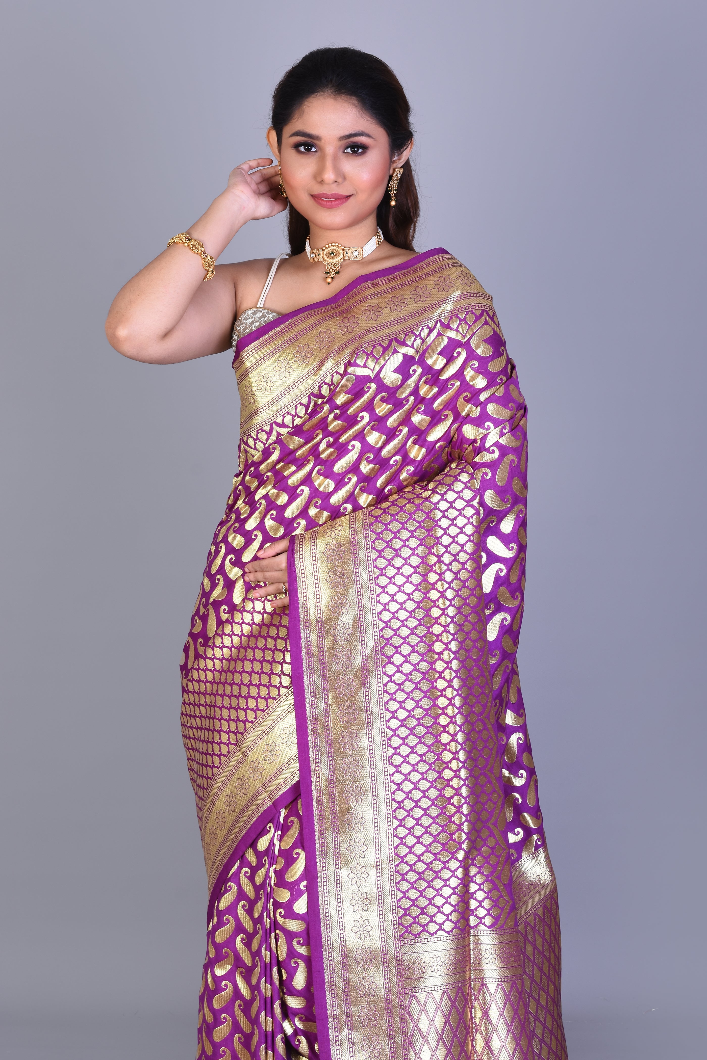 Magenta Banarasi Saree with Blouse Piece - Keya Seth Exclusive