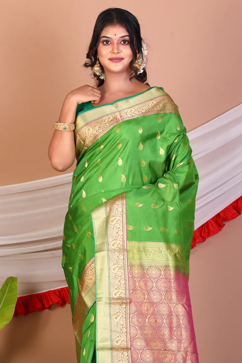 Leaf Green Pure Kanjivaram Silk Saree - Keya Seth Exclusive