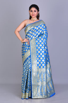 Bright Blue Half & Half Banarasi Saree with Blouse Piece - Keya Seth Exclusive