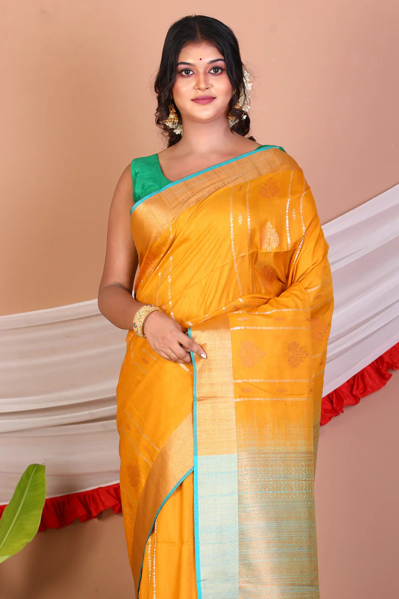 Mustard Blended Handloom Saree - Keya Seth Exclusive