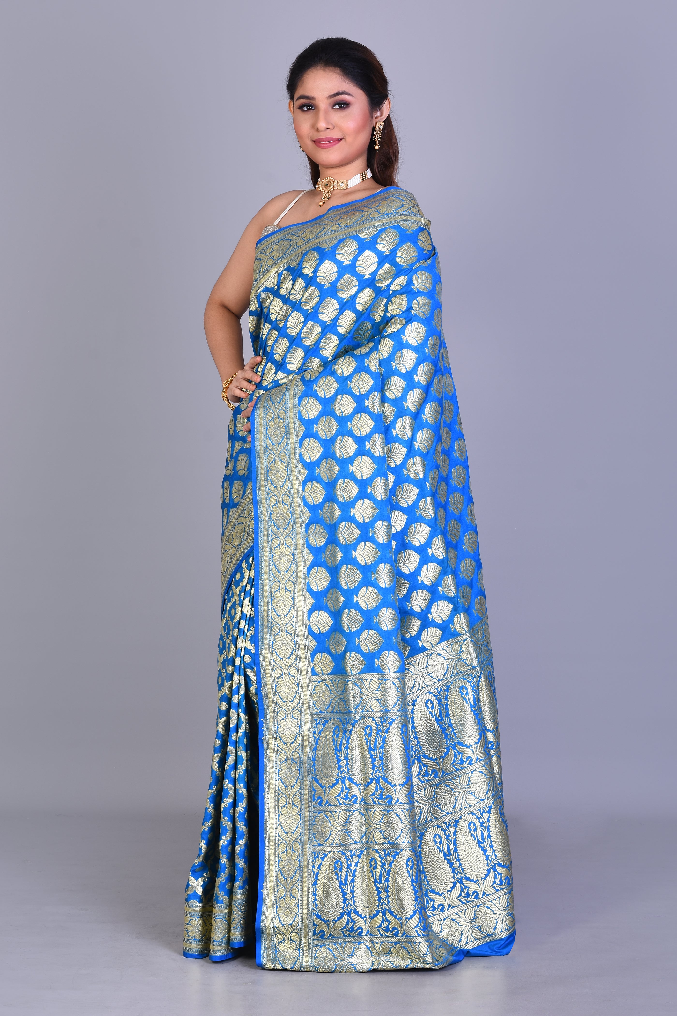 Bright Blue Half & Half Banarasi Saree with Blouse Piece - Keya Seth Exclusive