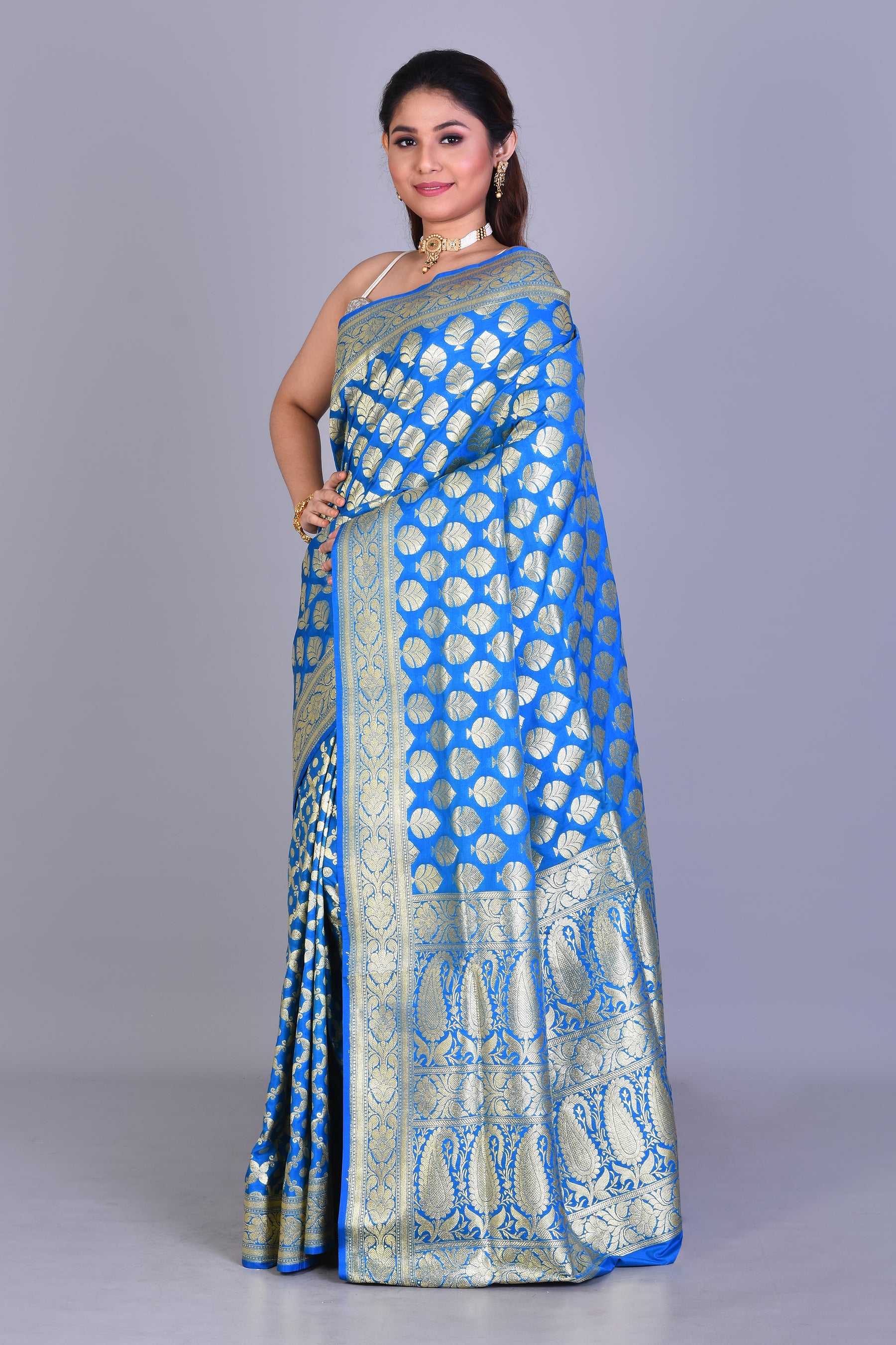 Bright Blue Half & Half Banarasi Saree with Blouse Piece - Keya Seth Exclusive