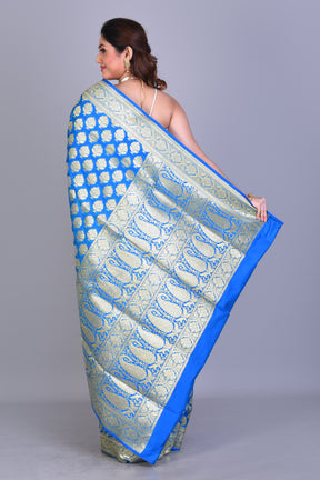 Bright Blue Half & Half Banarasi Saree with Blouse Piece - Keya Seth Exclusive