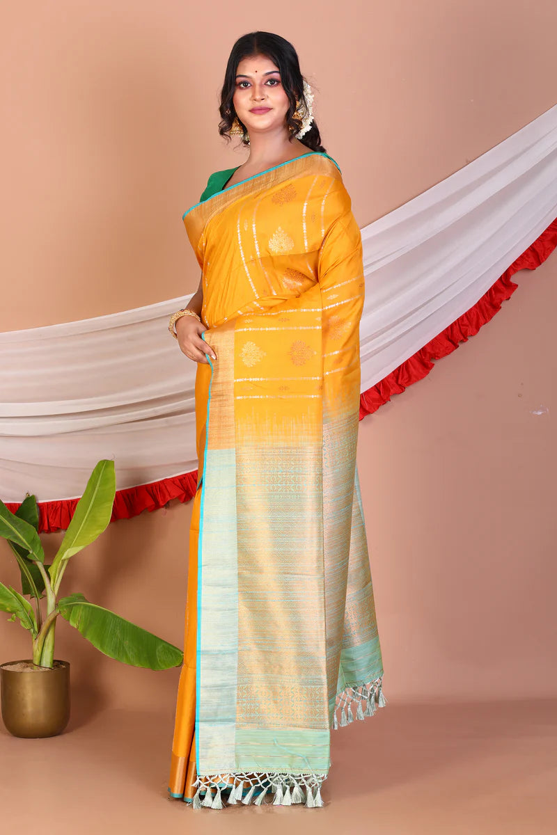 Mustard Blended Handloom Saree - Keya Seth Exclusive