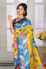 Load image into Gallery viewer, Yellow Blue Printed Semi Silk Saree - Keya Seth Exclusive
