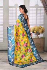 Load image into Gallery viewer, Yellow Blue Printed Semi Silk Saree - Keya Seth Exclusive
