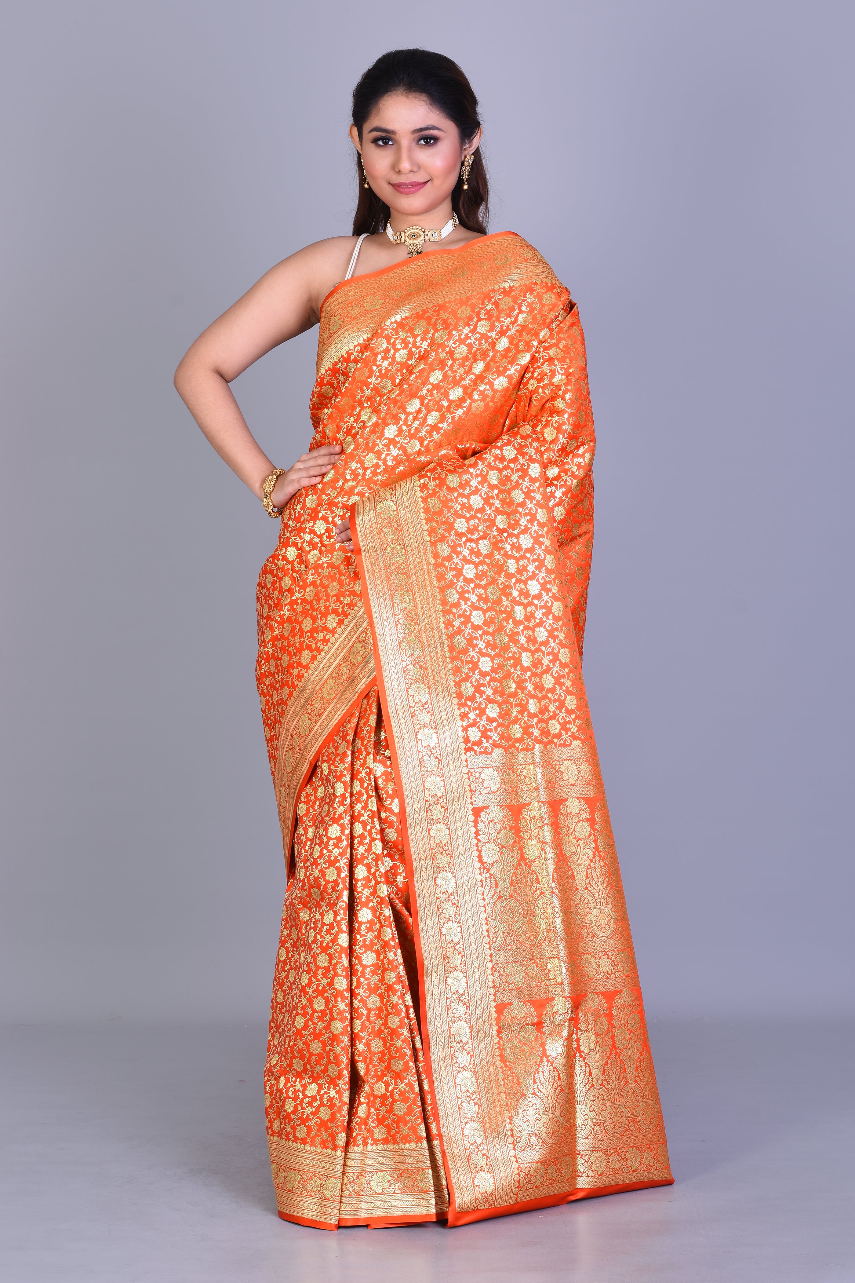 Orange Banarasi Saree with Blouse Piece - Keya Seth Exclusive