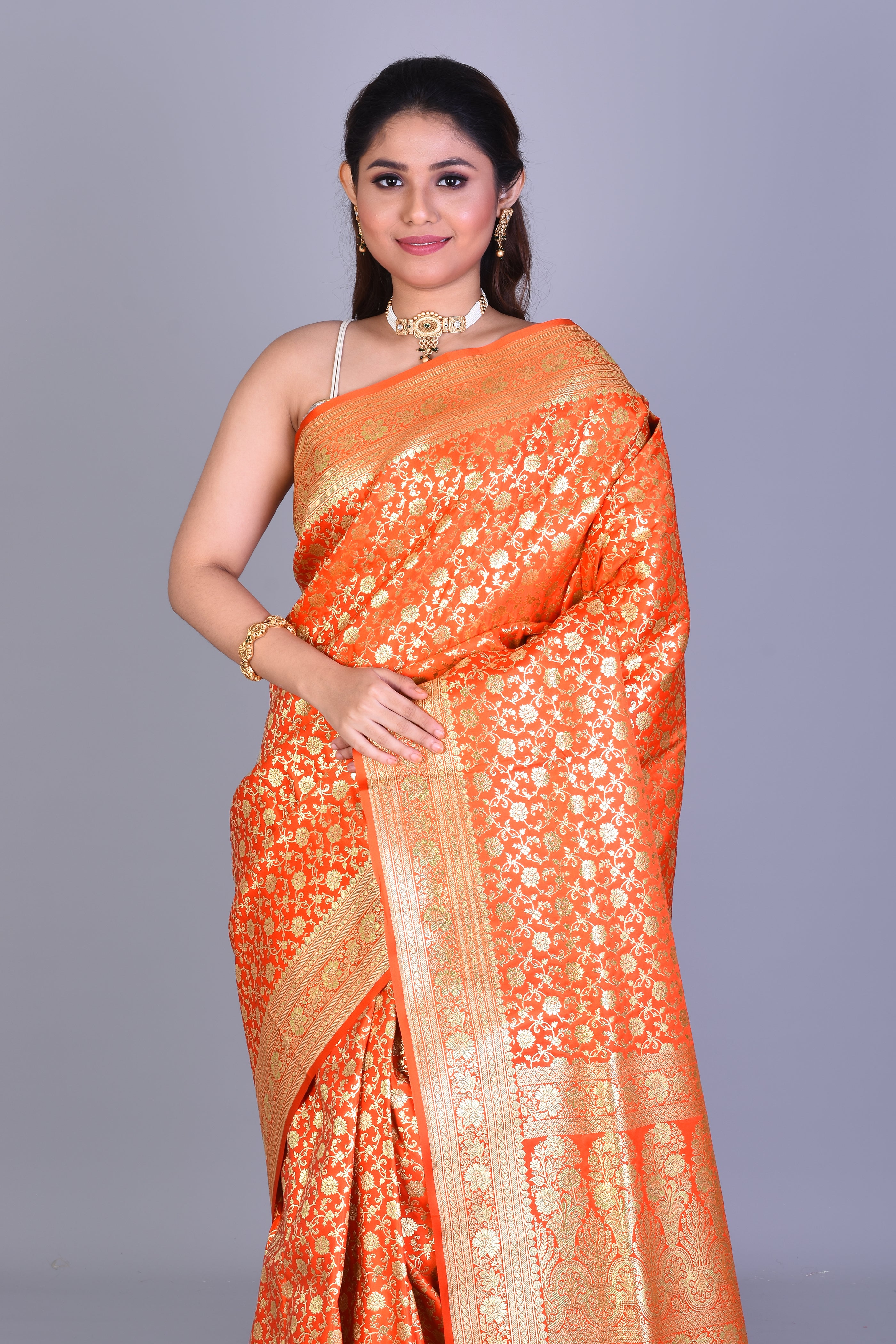 Orange Banarasi Saree with Blouse Piece - Keya Seth Exclusive