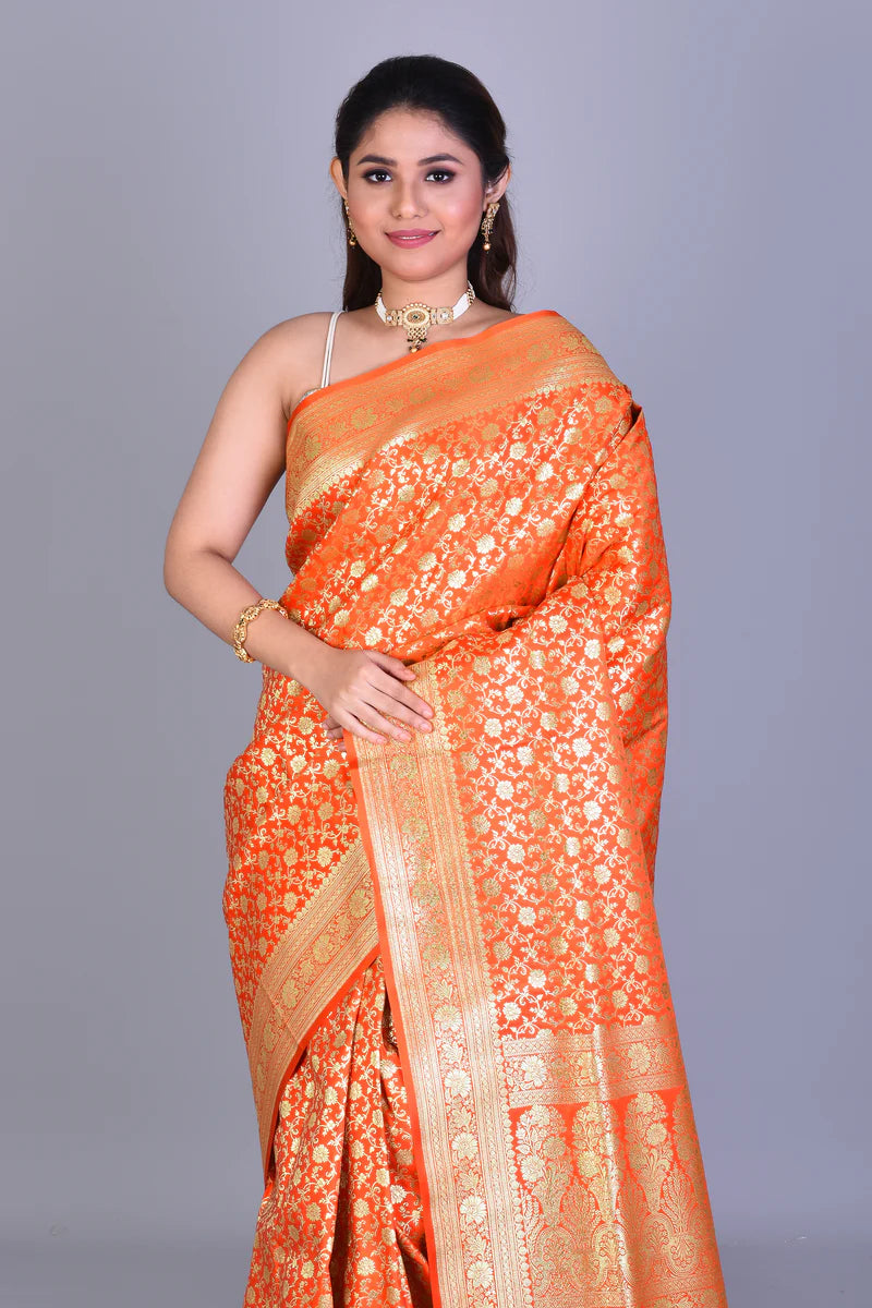 Orange Banarasi Saree with Blouse Piece - Keya Seth Exclusive