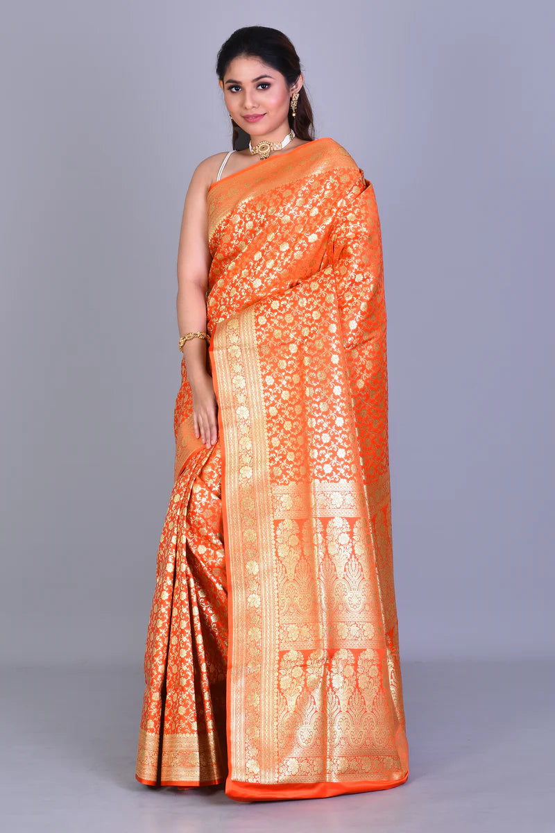 Orange Banarasi Saree with Blouse Piece - Keya Seth Exclusive