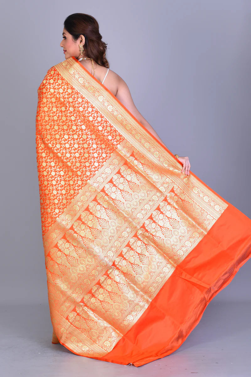 Orange Banarasi Saree with Blouse Piece - Keya Seth Exclusive