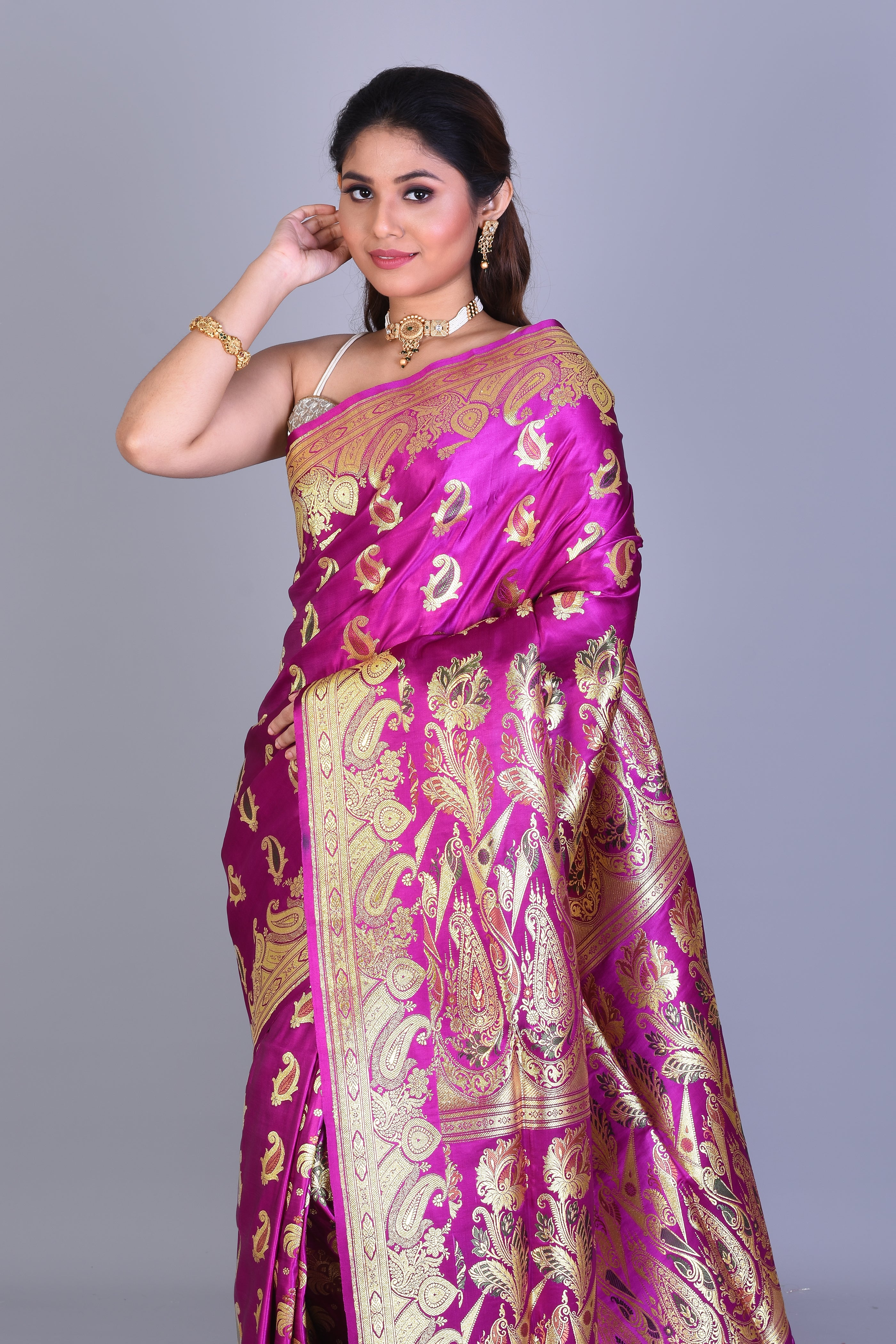 Magenta Banarasi Saree with Blouse Piece - Keya Seth Exclusive