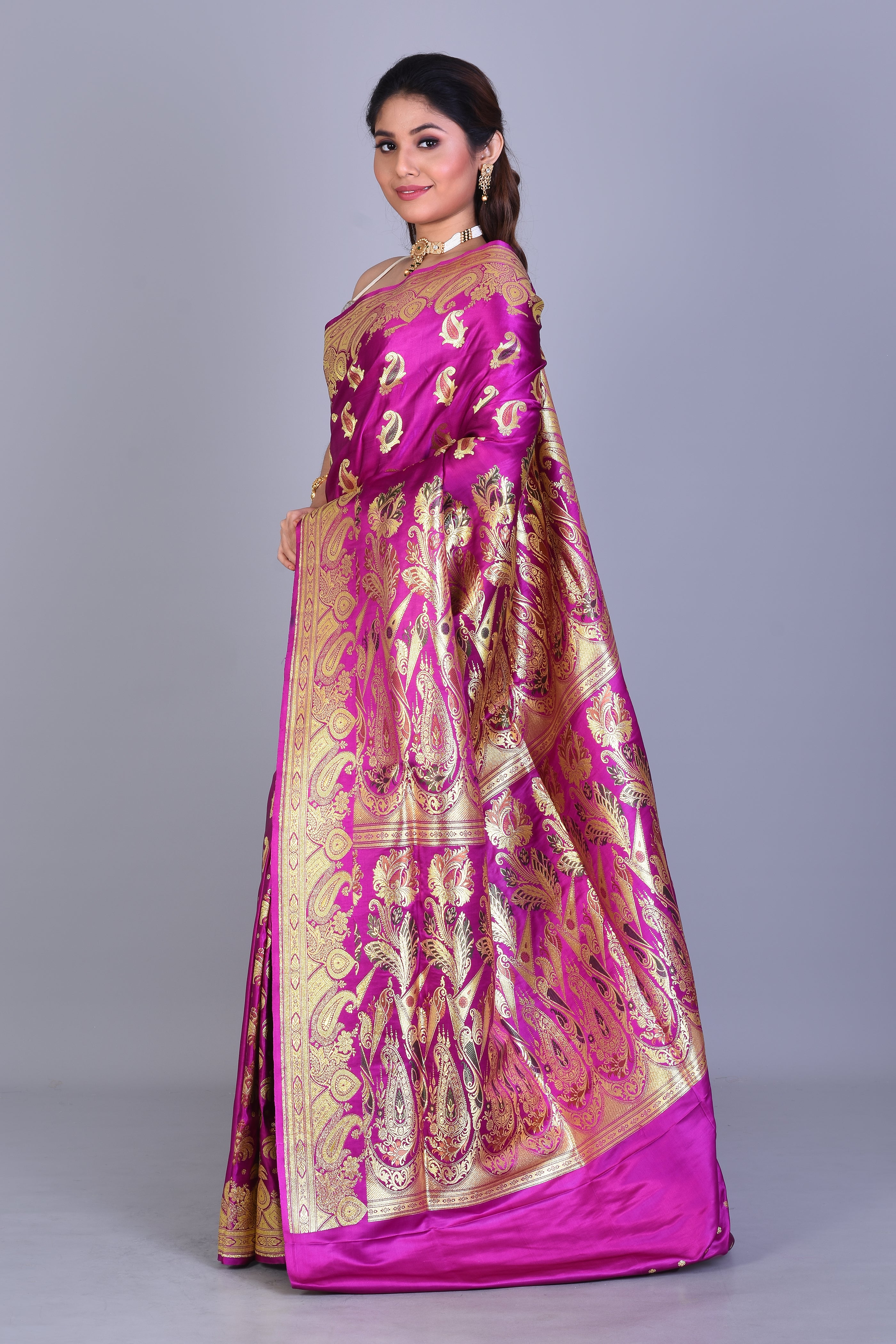 Magenta Banarasi Saree with Blouse Piece - Keya Seth Exclusive