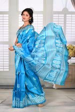 Load image into Gallery viewer, Sky Blue Printed Semi Silk Saree - Keya Seth Exclusive
