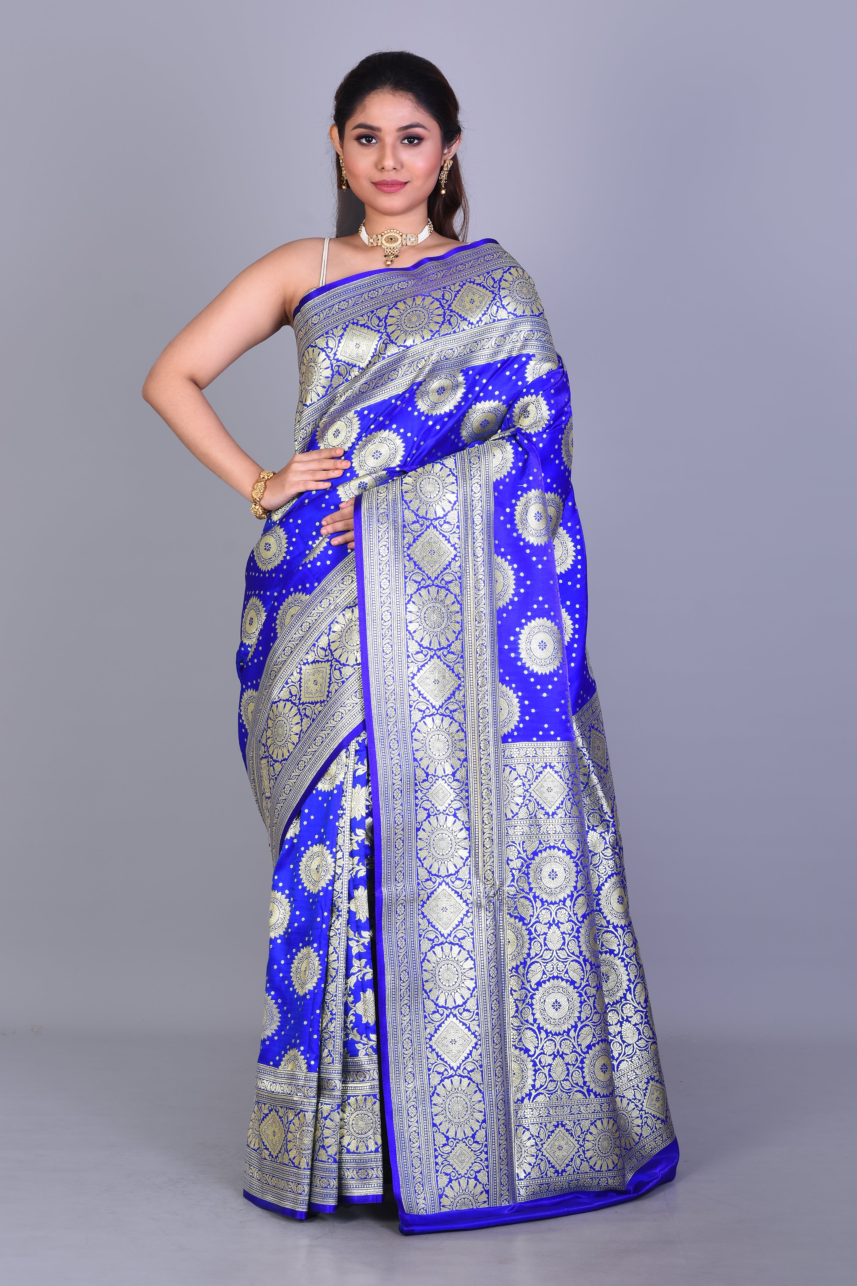 Royal Blue Patli Pallu Banarasi Saree with Blouse Piece - Keya Seth Exclusive