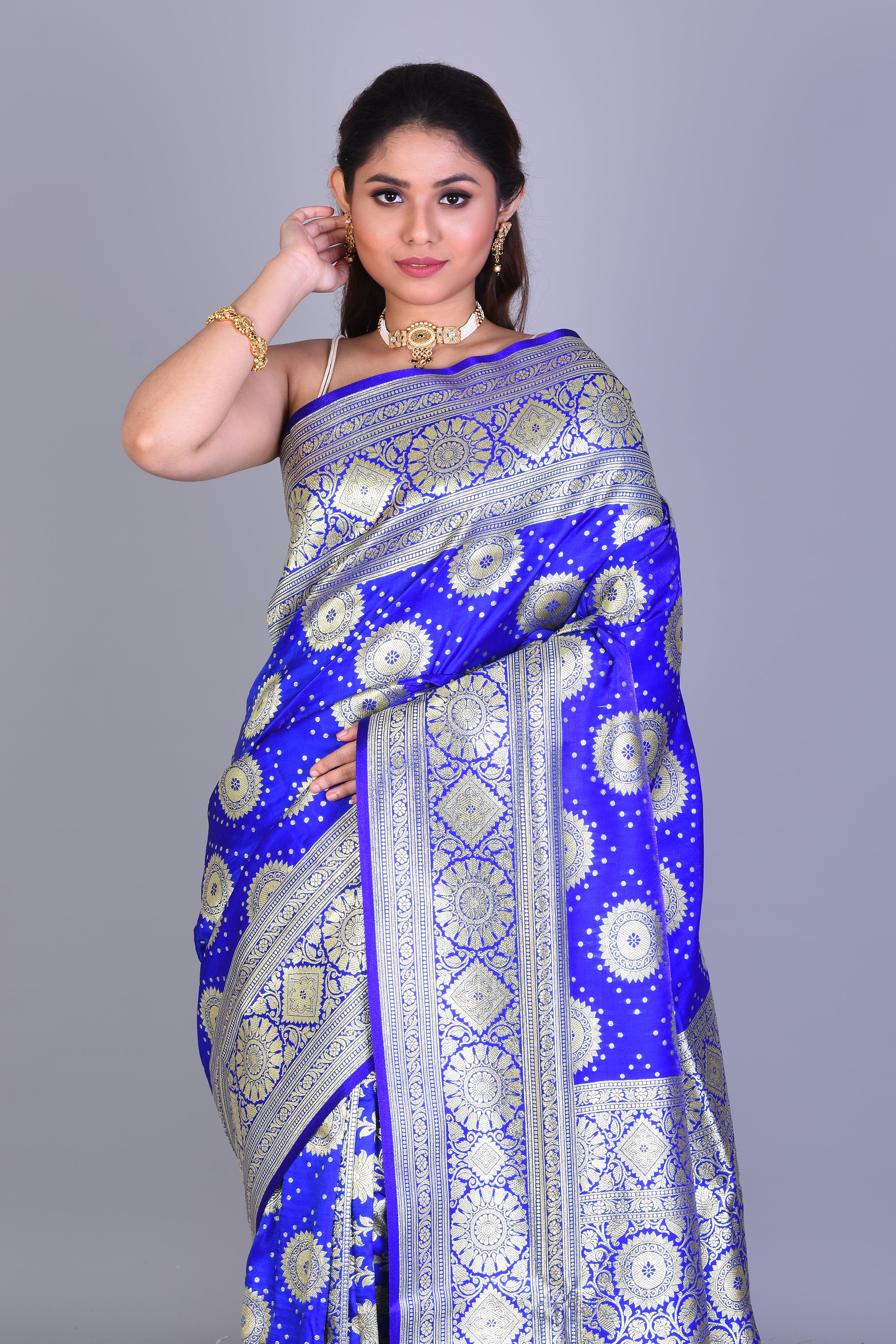 Royal Blue Patli Pallu Banarasi Saree with Blouse Piece - Keya Seth Exclusive