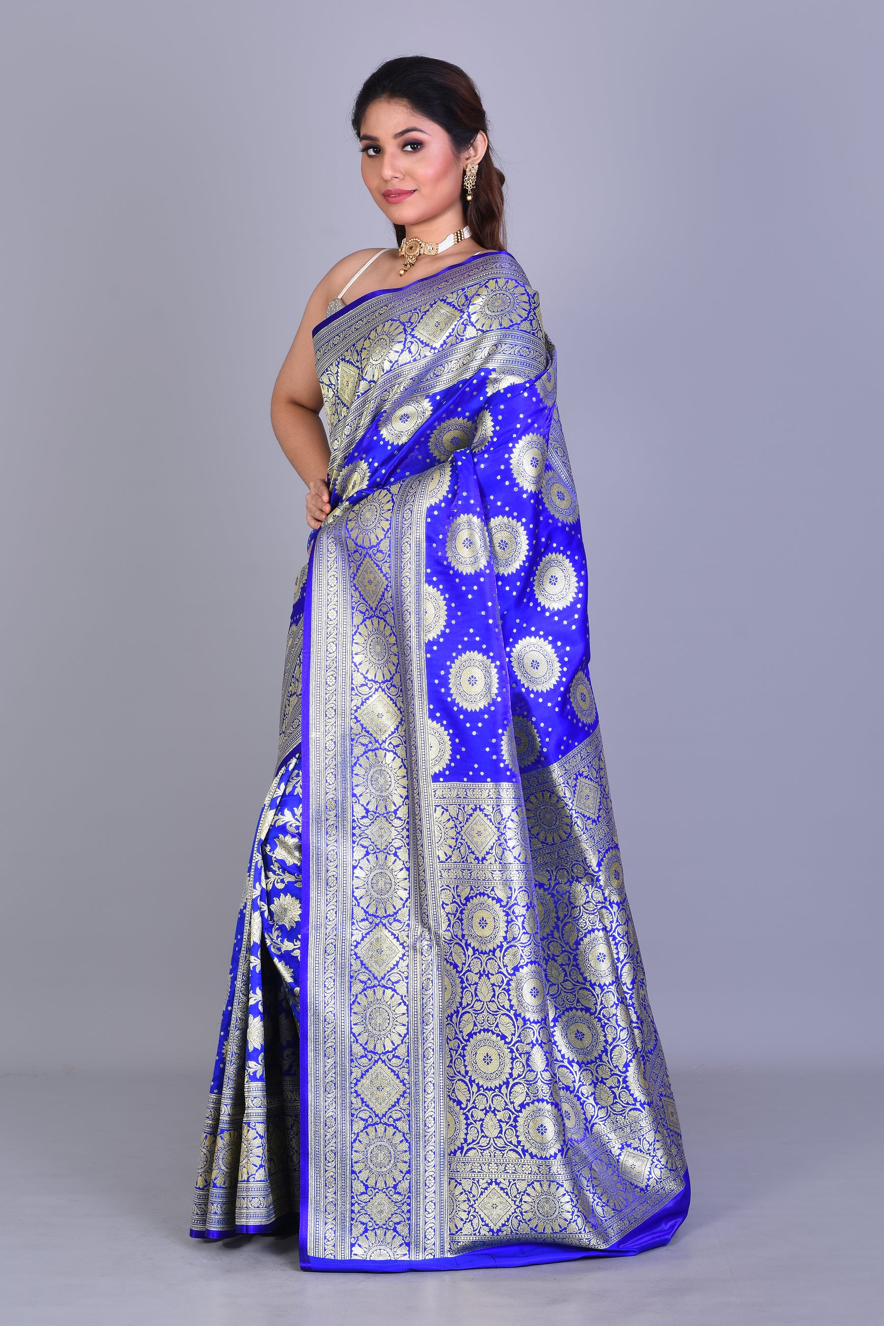 Royal Blue Patli Pallu Banarasi Saree with Blouse Piece - Keya Seth Exclusive