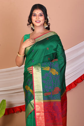 Deep Green Blended Paithani Handloom Saree - Keya Seth Exclusive