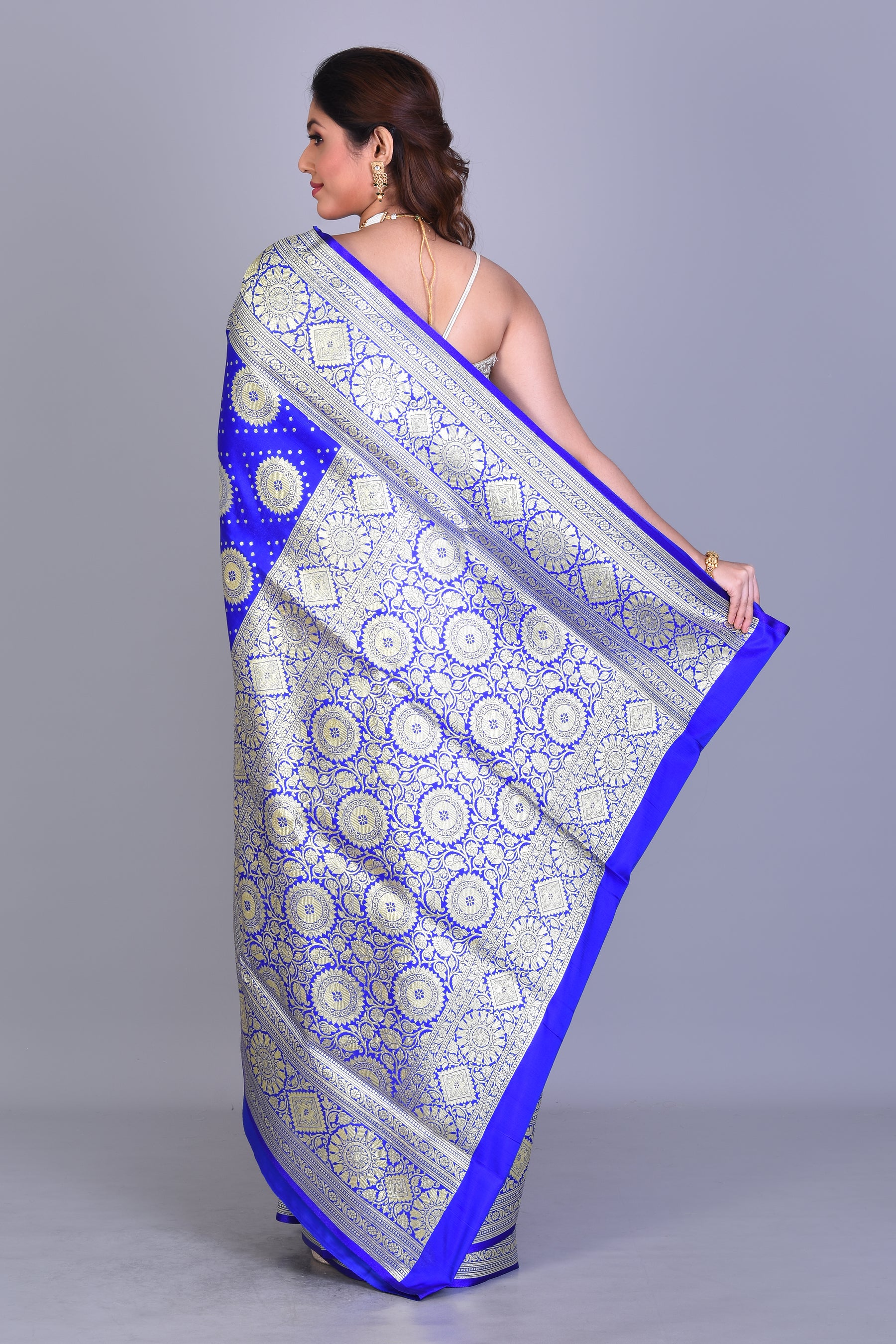 Royal Blue Patli Pallu Banarasi Saree with Blouse Piece - Keya Seth Exclusive